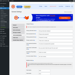 Page screenshot: Quiz Maker → General Settings → 
                            Text Customizations                        