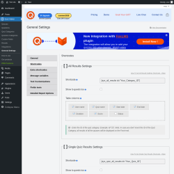 Page screenshot: Quiz Maker → General Settings → 
                            Shortcodes                        
