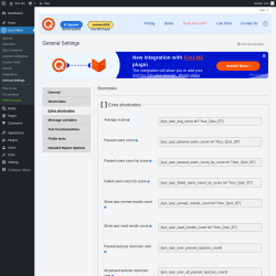 Page screenshot: Quiz Maker → General Settings → 
                            Extra shortcodes                        