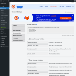 Page screenshot: Quiz Maker → General Settings → 
                            Message variables                        