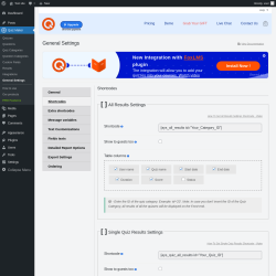 Page screenshot: Quiz Maker → General Settings → 
                            Shortcodes                        