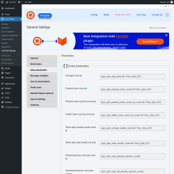 Page screenshot: Quiz Maker → General Settings → 
                            Extra shortcodes                        