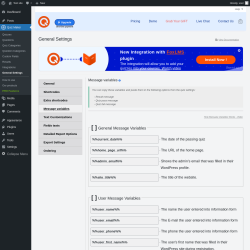 Page screenshot: Quiz Maker → General Settings → 
                            Message variables                        