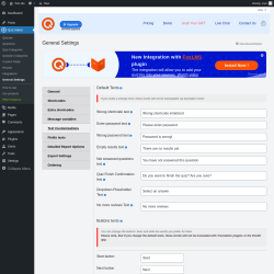 Page screenshot: Quiz Maker → General Settings → 
                            Text Customizations                        
