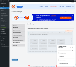 Page screenshot: Quiz Maker → General Settings → 
                            Export Settings                        