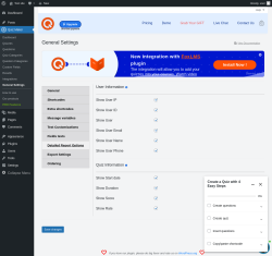 Page screenshot: Quiz Maker → General Settings → 
                            Detailed Report Options                        