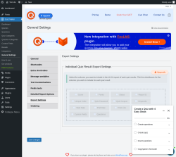 Page screenshot: Quiz Maker → General Settings → 
                            Export Settings                        