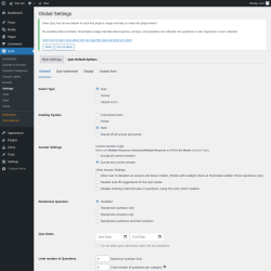 Page screenshot: QSM → Settings → Quiz Default Options