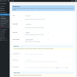 Page screenshot: Find & Replace → Add New Rule