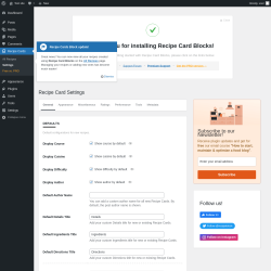Page screenshot: Recipe Cards → Settings
