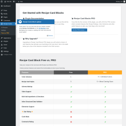 Page screenshot: Recipe Cards → Free vs. PRO