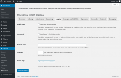 Page screenshot: Settings &rarr; Relevanssi &rarr; 
			Logging