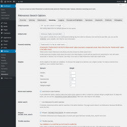 Page screenshot: Settings &rarr; Relevanssi &rarr; 
			Searching