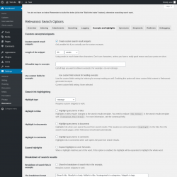 Page screenshot: Settings &rarr; Relevanssi &rarr; 
			Excerpts and highlights