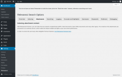 Page screenshot: Settings &rarr; Relevanssi &rarr; 
			Attachments