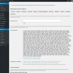 Page screenshot: Settings &rarr; Relevanssi &rarr; 
			Stopwords