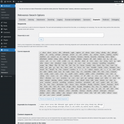 Page screenshot: Settings &rarr; Relevanssi &rarr; 
			Stopwords