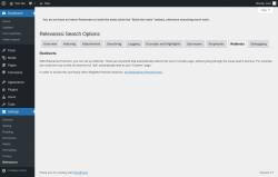 Page screenshot: Settings &rarr; Relevanssi &rarr; 
			Redirects