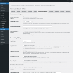 Page screenshot: Settings &rarr; Relevanssi &rarr; 
			Excerpts and highlights