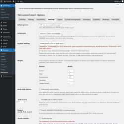 Page screenshot: Settings &rarr; Relevanssi &rarr; 
			Searching