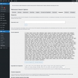 Page screenshot: Settings &rarr; Relevanssi &rarr; 
			Stopwords