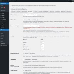 Page screenshot: Settings &rarr; Relevanssi &rarr; 
			Searching