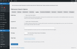 Page screenshot: Settings &rarr; Relevanssi &rarr; 
			Logging