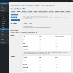 Page screenshot: Settings &rarr; Relevanssi &rarr; 
			Indexing