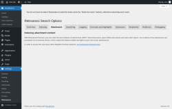Page screenshot: Settings &rarr; Relevanssi &rarr; 
			Attachments