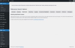 Page screenshot: Settings &rarr; Relevanssi &rarr; 
			Attachments