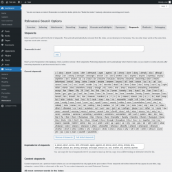 Page screenshot: Settings &rarr; Relevanssi &rarr; 
			Stopwords