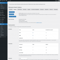 Page screenshot: Settings &rarr; Relevanssi &rarr; 
			Indexing