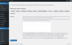 Page screenshot: Settings &rarr; Relevanssi &rarr; 
			Synonyms
