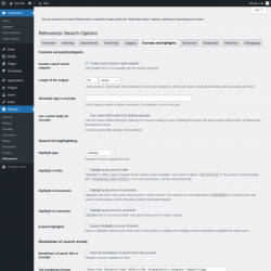 Page screenshot: Settings &rarr; Relevanssi &rarr; 
			Excerpts and highlights