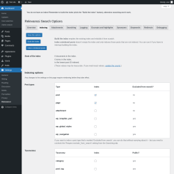 Page screenshot: Settings &rarr; Relevanssi &rarr; 
			Indexing
