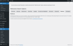 Page screenshot: Settings &rarr; Relevanssi &rarr; 
			Redirects