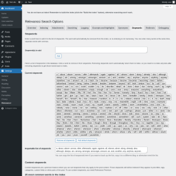 Page screenshot: Settings &rarr; Relevanssi &rarr; 
			Stopwords