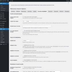 Page screenshot: Settings &rarr; Relevanssi &rarr; 
			Excerpts and highlights
