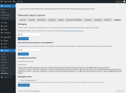 Page screenshot: Settings &rarr; Relevanssi &rarr; 
			Debugging
