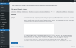 Page screenshot: Settings &rarr; Relevanssi &rarr; 
			Synonyms