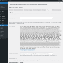 Page screenshot: Settings &rarr; Relevanssi &rarr; 
			Stopwords
