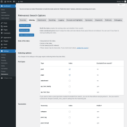 Page screenshot: Settings &rarr; Relevanssi &rarr; 
			Indexing