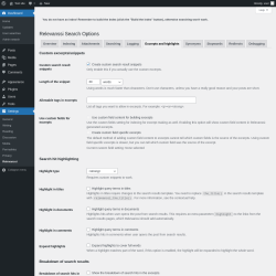 Page screenshot: Settings &rarr; Relevanssi &rarr; 
			Excerpts and highlights
