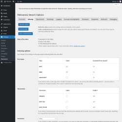 Page screenshot: Settings → Relevanssi → 
			Indexing