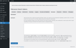 Page screenshot: Settings → Relevanssi → 
			Synonyms