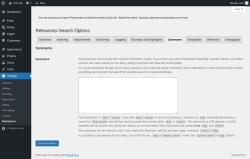 Page screenshot: Settings &rarr; Relevanssi &rarr; 
			Synonyms
