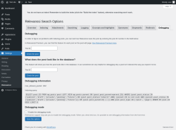 Page screenshot: Settings &rarr; Relevanssi &rarr; 
			Debugging