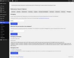 Page screenshot: Settings &rarr; Relevanssi &rarr; 
			Debugging