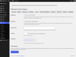 Page screenshot: Settings &rarr; Relevanssi &rarr; 
			Logging
