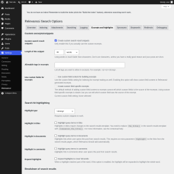 Page screenshot: Settings &rarr; Relevanssi &rarr; 
			Excerpts and highlights
